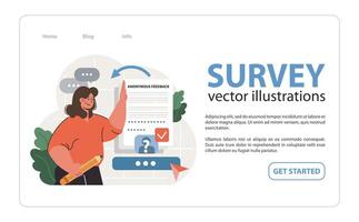 Public opinion polling web banner or landing page. Female character vector