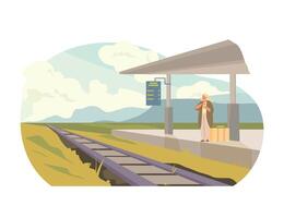 Serene Wait at Rural Station. vector