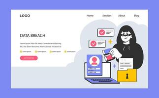 Data breach or leak web banner or landing page. Confidential information vector