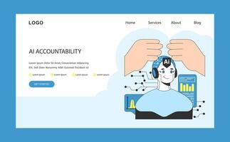 AI ethics web or landing. Hands oversee a neural network brain, emphasizing vector