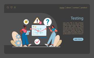 Testing stage in IT project management. Highlights the critical evaluation of software functionality vector