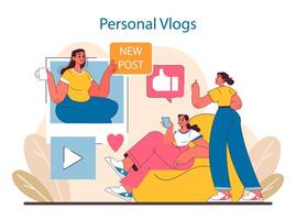 Personal Vlogs concept. Authentic daily life insights shared on digital platforms. vector