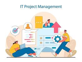 IT Project Management concept. The coordination of tasks, collaborative effort, and the gearwork of development. vector