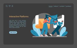 interactivo plataformas concepto en virtual turismo. los usuarios conectar mediante avanzado tecnología vector