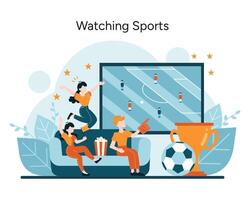 Enthusiastic fans experience the thrill of the game from their living room, a portrayal of sports fandom and shared excitement vector