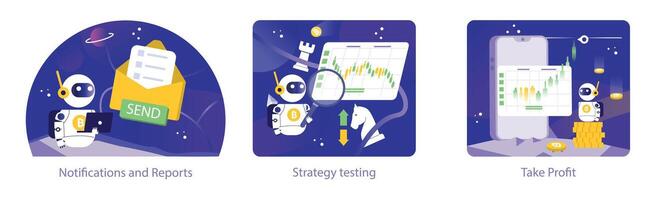 Trading and Crypto Bot concept. Flat vector illustration.