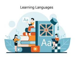 Embracing languages with books and digital tools vector