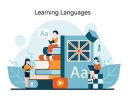 Embracing languages with books and digital tools vector