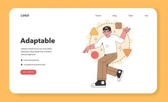 Animated vector graphic of a cheerful character, perfectly capturing the essence of adaptability with dynamic shapes and a bright color palette