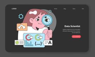 A Data Scientist meticulously analyzes information, uncovering hidden patterns within data to predict trends and inform decision-making. vector