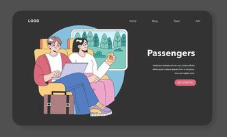 Train trip web banner or landing page night or dark mode. vector