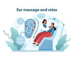 Ear Massage Therapy. A tranquil vector illustration showing a relaxing ear massage therapy.