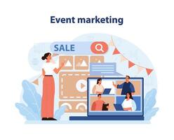 evento márketing para consumidor compromiso. un ilustración de un márketing equipo planificación. vector