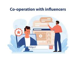 Influencer Collaboration Strategy. A strategic meeting between a business professional. vector