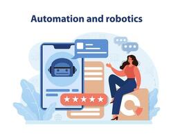 automatización y robótica un moderno Al por menor paisaje con robótica vector