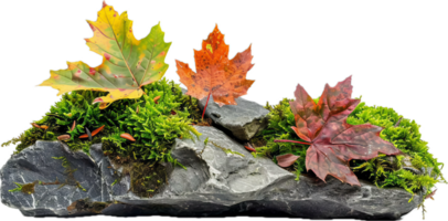 AI generated Autumn Leaves on Mossy Rocks png