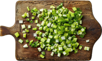 AI generated Chopped Green Leeks on Wooden Cutting Board png