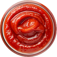ai gegenereerd gewerveld ketchup in glas pot top visie PNG