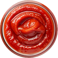 AI generated Swirled Ketchup in Glass Jar Top View png