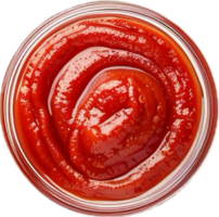 AI generated Swirled Ketchup in Glass Jar Top View png