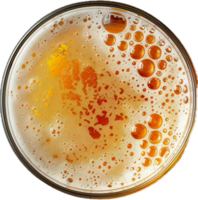 ai generado parte superior ver de Fresco cerveza con espuma y burbujas png