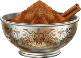 AI generated Ground Cinnamon in Decorative Bowl with Stick png