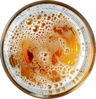 ai generado parte superior ver de Fresco cerveza con espuma y burbujas png