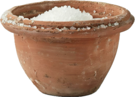 AI generated Clay Pot Full of Coarse Sea Salt Crystals png