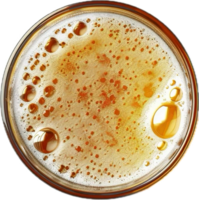 ai generado parte superior ver de Fresco cerveza con espuma y burbujas png