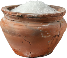 AI generated Clay Pot Full of Coarse Sea Salt Crystals png