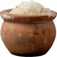 AI generated Clay Pot Full of Coarse Sea Salt Crystals png