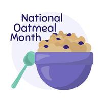 nacional harina de avena mes, sano cereal plato con bayas en póster diseño vector