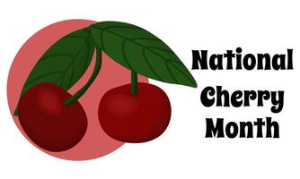 National Cherry Month, horizontal poster or banner design with juicy cherries vector