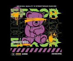 teddy bear hand drawn design in graffiti modern style vector illustration for fashion graphic