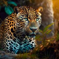ai generado hermosa y en peligro de extinción americano jaguar en sus natural hábitat, panthera onca foto