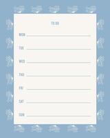 Weekly or daily planner, note paper, to do list. Organizer and Schedule with notes and to do list. vector