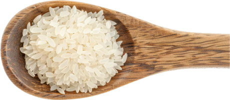 ai generiert Weiß Reis Körner auf hölzern Löffel png
