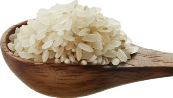 ai generado blanco arroz granos en de madera cuchara png