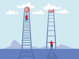 Aiming concept, different thinking between businessman climbing on top of step stair. vector