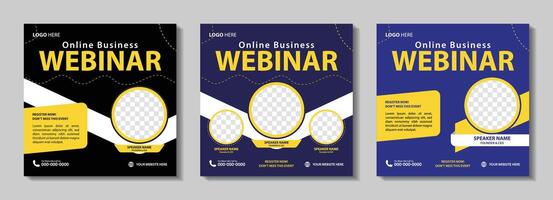 Online business webinar post template. Social media post design for marketing webinar vector