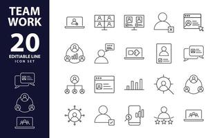 Business teamwork, team building, work group and human resources minimal thin line web icon set. Outline icons collection. Simple vector illustration. Minimal and Modern.