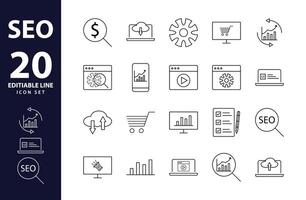 Dynamic SEO Vector Icons Modern Thin Line Illustrations for Web Development, Strategy, and Optimization Editable Pictograms and Infographic Elements Included.