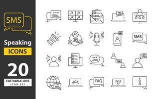 Speaking icon set black fill. Communication icons collection. Containing discussion, speech bubble, talking and consultation. Speak icons Pixel perfect. vector