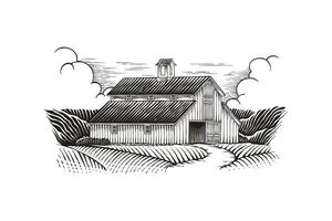 hand drawn barn and farm vector illustration