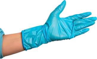 ai generiert Hand tragen ein Blau schützend Latex Handschuh png