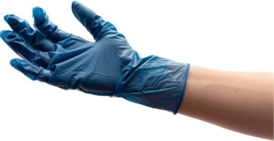 ai generiert Hand tragen ein Blau schützend Latex Handschuh png