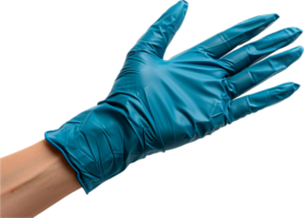 ai gegenereerd hand- vervelend een blauw beschermend latex handschoen PNG