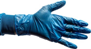 ai generiert Hand tragen ein Blau schützend Latex Handschuh png