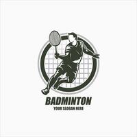 resumen silueta de un bádminton jugador en negro antecedentes. el bádminton jugador hombre golpes el volante. vector ilustración