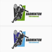jump smash badminton silhouette logo design vector